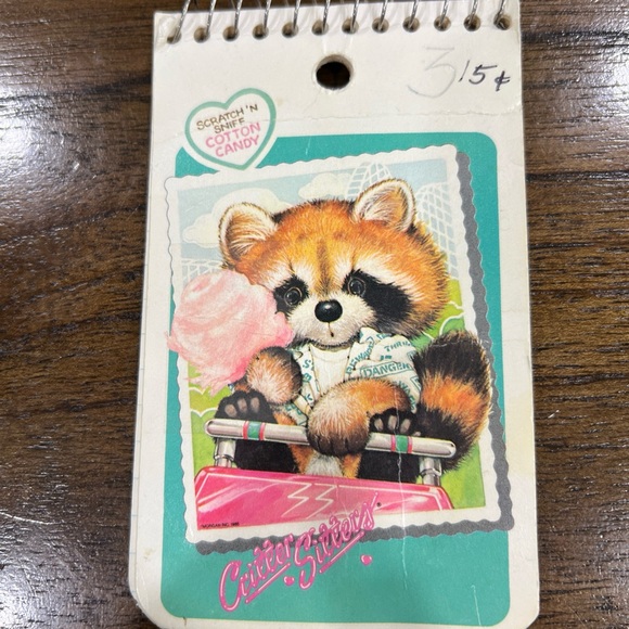 VTG Scratch N Sniff Critter Sitters Memo Book Mead Carnival Cotton Candy Raccoon - Picture 1 of 6